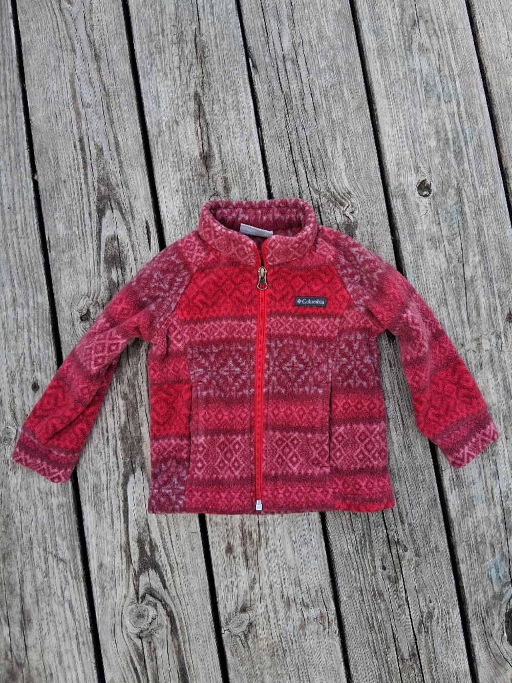 Columbia Red Ombre Pattern Fleece Zip-Up